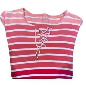 EUC- Croft & Barrow Plus Size Red White Stripe Short Sleeve Ombré shade -Size 3X